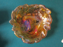 Carnival Indiana Glass Iridescent Marigold Berry Leaves 3 Sided Dish [GL-2] - £42.81 GBP
