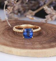 925 Sterling Silver Sapphire engagement ring Vintage women 14K Gold Plated ring - £59.43 GBP