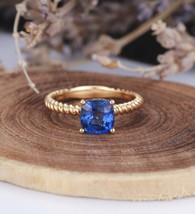 925 Sterling Silver Sapphire engagement ring Vintage women 14K Gold Plated ring - £57.36 GBP