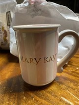 Mary Kay Coffee Mug pink/white stripe Fancy Handle Gold Writing Vintage Genuine - £15.58 GBP