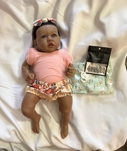 Reborn 22 Inches Brown Skin Dark Eyed Baby Doll Accessories &amp; Extra Outfit - £55.78 GBP