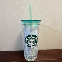 2020 Starbucks Holiday Rainbow Snow Iridescent  Glass Cup Green Clear Tu... - £33.63 GBP