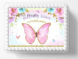 Pink Butterfly Happy Birthday Edible Image Edible Cake Topper Frosting S... - £12.72 GBP