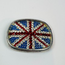 Vintage Oval Rhinestone Union Jack British Flag  Belt Buckle - £8.81 GBP