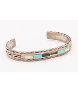 925 Sterling Silver Vintage Bracelet NAVAJO ZUNI Cylinder Shape Gemstone... - $144.30