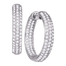 14k White Gold Womens Round Diamond Hoop Earrings 2-7/8 Cttw - £2,710.93 GBP