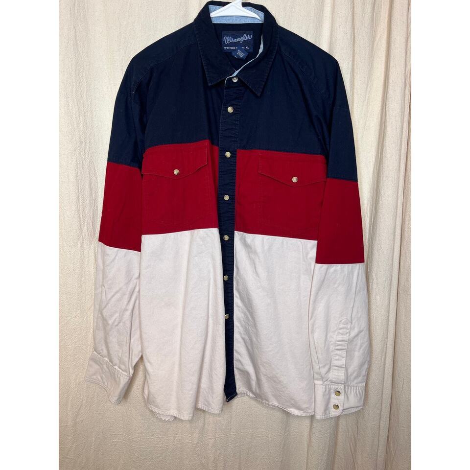 Vintage 1980s Wrangler Western Shirt Patriotic Stripe Cowboy Rodeo Shirt XL - $58.00