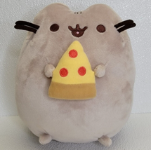 2018 Gund Pusheen Cute Gray Cat Holding Pizza Plush 8” Fat Cat - $13.50