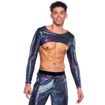 Rainbow Shimmer Crop Top Camouflage Long Sleeves Muscle Shrug Black 6531 - £24.76 GBP