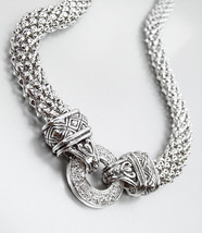 Classic Designer Silver Crystals Ring Balinese Filigree Mesh Chain Necklace - £31.45 GBP