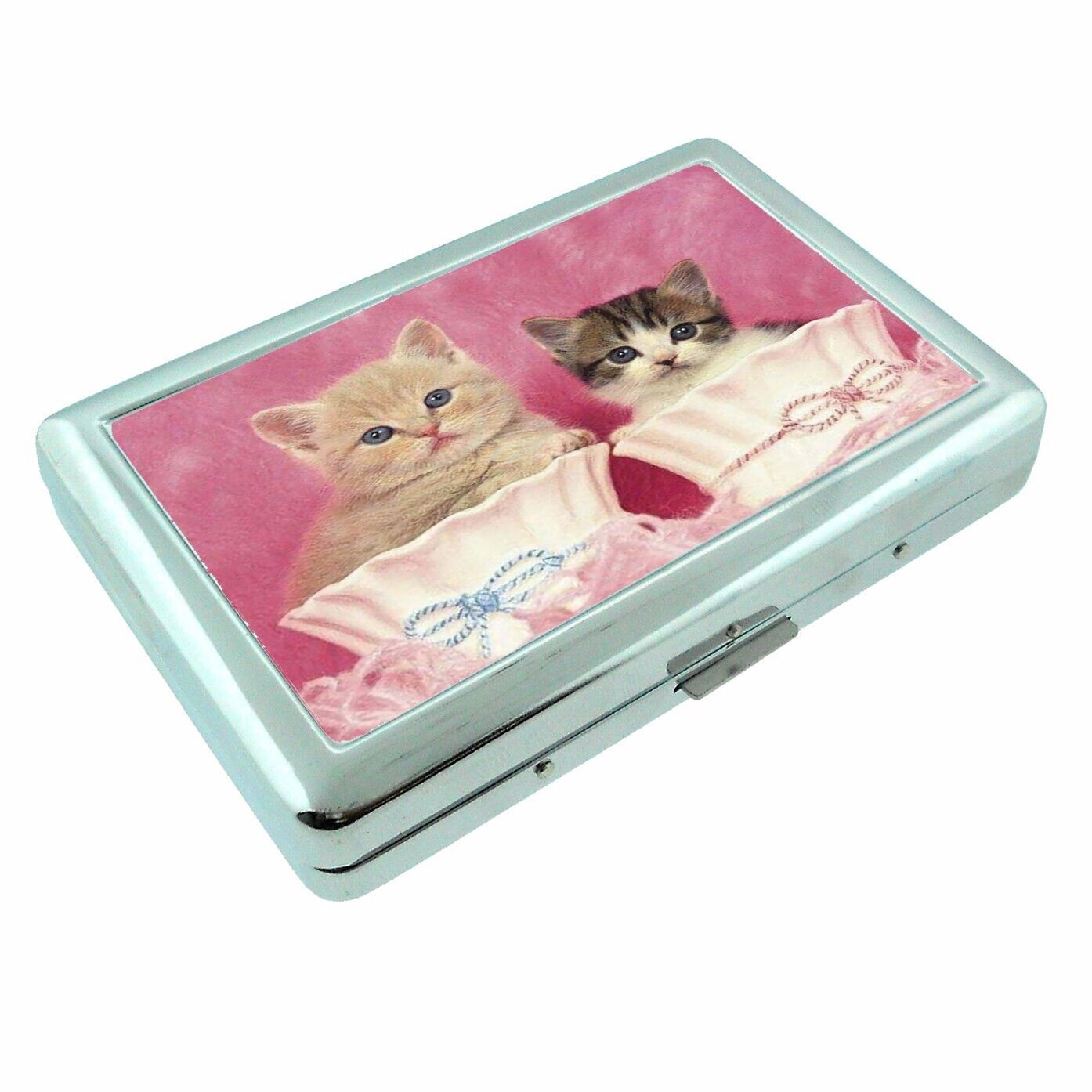 Kittens in Teacups Metal Cigarette Case RFID Protection Wallet pink girly y2k