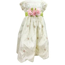 Crayon Kids Child&#39;s Dress Size 4T Green Pink Flowers Short Sleeve - £24.92 GBP