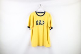 Vintage 90s Gap Mens Large Faded Spell Out Block Letter Ringer T-Shirt Yellow - £39.52 GBP