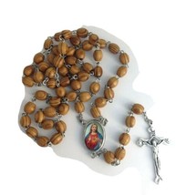 Olive wood Jerusalem Rosary Necklace Catholic Jesus Corazon de jesus Rosario.  - £9.17 GBP