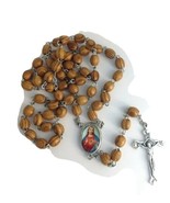 Olive wood Jerusalem Rosary Necklace Catholic Jesus Corazon de jesus Ros... - $16.29 CAD