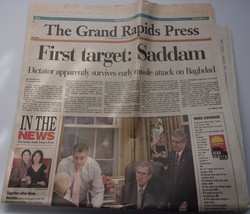 Vintage The Grand Rapids Press MI First Target Saddam March 20 2003 - £3.13 GBP