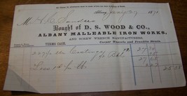 1871 Antique Ds Wood Albany Ny Malleable Iron Works Billhead Ephemera Mill - £7.73 GBP