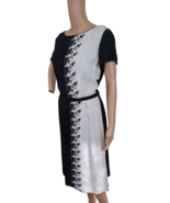 Vintage Black White Embroidered Dress Short Slv 50s 60s Floral Lynbrook ... - $988.77 MXN
