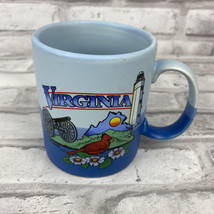 Traub Virginia Coffee Mug Blue Lighthouse Cardinal Cannon Stoneware - $11.21