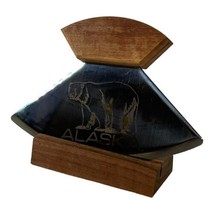 Souvenir Alaskan Ulu Knife With Stand Polar Bear Alaska Wood Handle &amp; Base Stand - £27.42 GBP