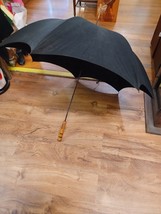 Antique Early 1900s Black Cloth Umbrella Wood Handle 35&quot; Great Prop - £59.34 GBP