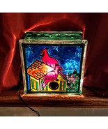 Light Up Glass Block Artisan Painted Plug In Red Cardinal Bird House Bea... - $657.25 MXN