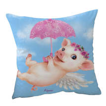 Cute Kids Design Pink Umbrella Angel Pig Cushion Cover - $15.90