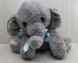 Aurora gray baby elephant plush stuffed animal toy blue bow ribbon sitting - $15.58