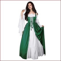 Medieval Damsel Green Lace Up Kittle Skirt Long Flare Sleeves Off Should... - £62.87 GBP
