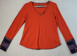 Little Yellow Button Blouse Top Womens Small Orange Long Sleeve V Neck Button - £10.03 GBP