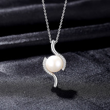 925 Silver Zircon Necklace Freshwater Pearl Pendant South Korea Niche Design Cla - £25.57 GBP