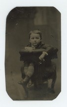 CIRCA 1860&#39;S 1/6 Plate TINTYPE Adorable Young Boy Sitting Backwards in Chair - £13.29 GBP