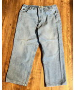 LL Bean Jeans Men&#39;s 35 x 30 Comfort Waist Blue Denim Pants Work Distressed - $425.59 MXN