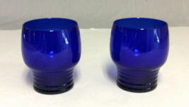 Pair Blue Glass Glasses Ribbed Stackable Juice Rocks Drink Cobalt 8 Oz Lot 2 - £14.16 GBP