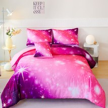 3D Colorful Rainbow Girls Full Comforter Set, 6 Pieces Ombre Purple Pink Constel - £81.58 GBP