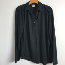 Armani Collezioni Shirt M Black Collar Henley Button Oversize Ex-Boyfrie... - $21.09