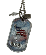 Kate Mesta USA Crystal Flag Patriotic Dog Tag  Necklace  Art to Wear New - £15.53 GBP
