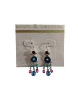 Croft &amp; Barrow Earrings Pierced Dangle Flowers Silver Tone Enamel Blue Beads - £7.90 GBP