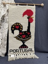 Vtg Handwoven Wool Wall Hanging Rug Textile Art Rooster Portugal 15”x 33” - $34.65