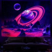 Blacklight Trippy Planet Tapestry Uv Reactive Mountain Wall Tapestry Galaxy Spac - $27.99