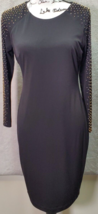 Calvin Klein Sheath Dress Womens Sz 6 Black Gold Studded Round Neck Back Zip EUC - £29.53 GBP