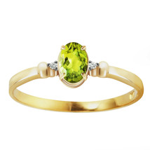14k Solid Gold Natural Green Peridot Gemstone Ring w/ Diamond Accents 0.46 tcw  - £329.27 GBP