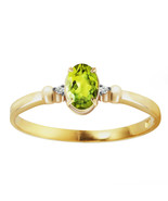 14k Solid Gold Natural Green Peridot Gemstone Ring w/ Diamond Accents 0.... - $7,807.37 MXN