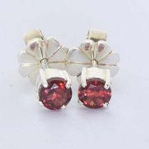 Red Orange Garnet 5 mm Round Gemstone Studs Silver Pair Post Earrings Design 80 - £57.30 GBP