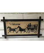 Vtg Welcome Needlepoint Sampler 15&quot; x 28&quot; Horse Buggy Carriage Adironbac... - $201.02 CAD
