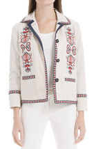 NWT Women&#39;s Max Studio London Cream Striped Embroidered Jacket Blazer Sz Medium - £36.23 GBP