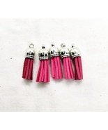 Pink Mix Suede Leather Tassel Charms w Silver Tops - Jewelry Making Craf... - $2.00