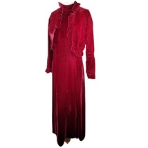 Vintage 70&#39;s Burgundy Velvet Jacket Maxi Mock Neck Dress  Size 8  - $74.25