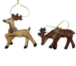 Ceramic Deer Reindeer Christmas Ornament Lot of 2 Woodland Forest Animals Xmas - £12.13 GBP