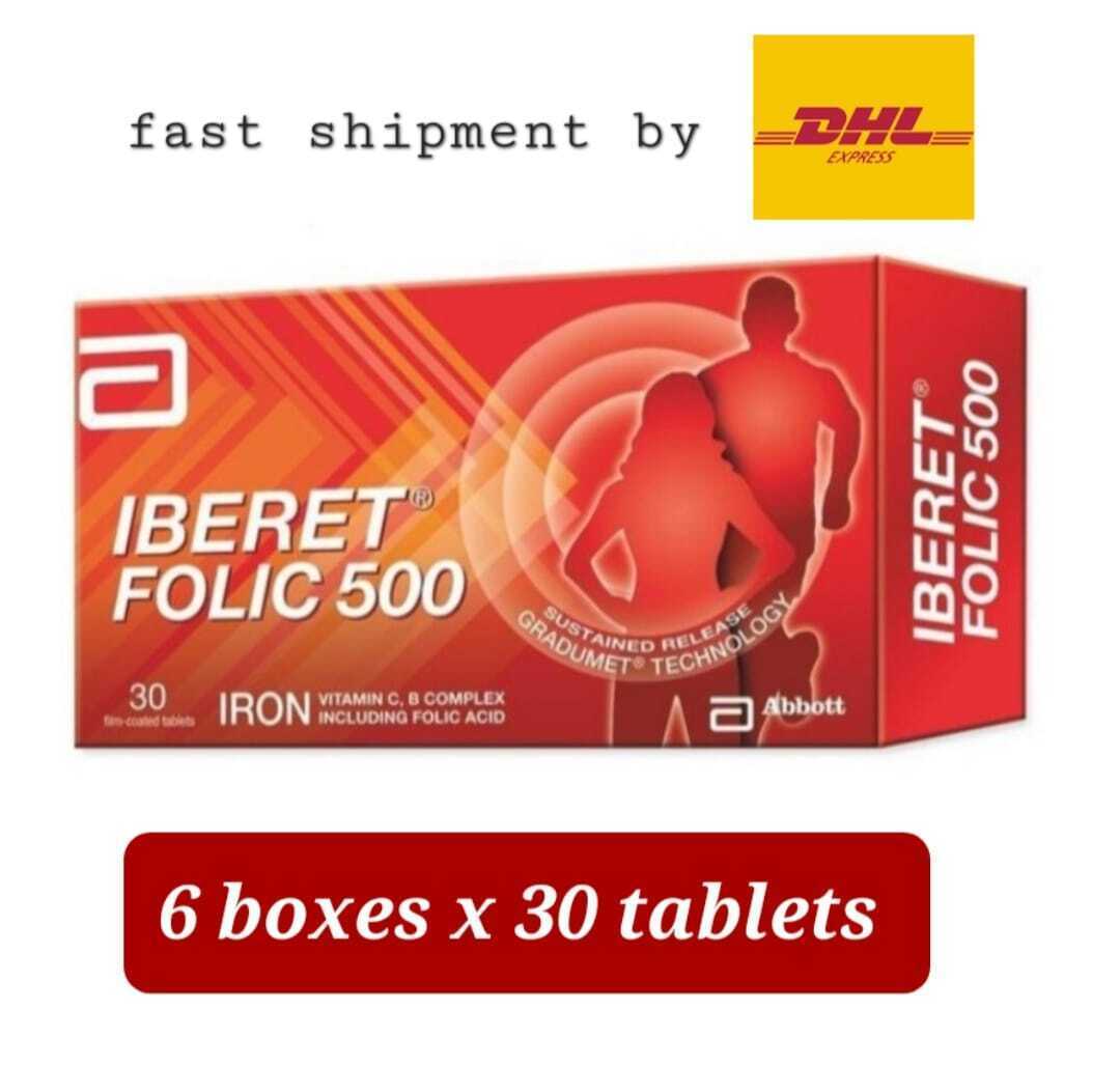 6 x 30's Abbott IBERET FOLIC 500 Iron Vitamin C, B Complex Including Folic Acid - $107.71